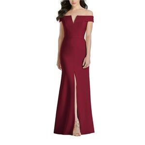 EUC Nordstrom Dessy Collection Burgundy Off Shoulder Formal Maxi Dress Gown Sz 0